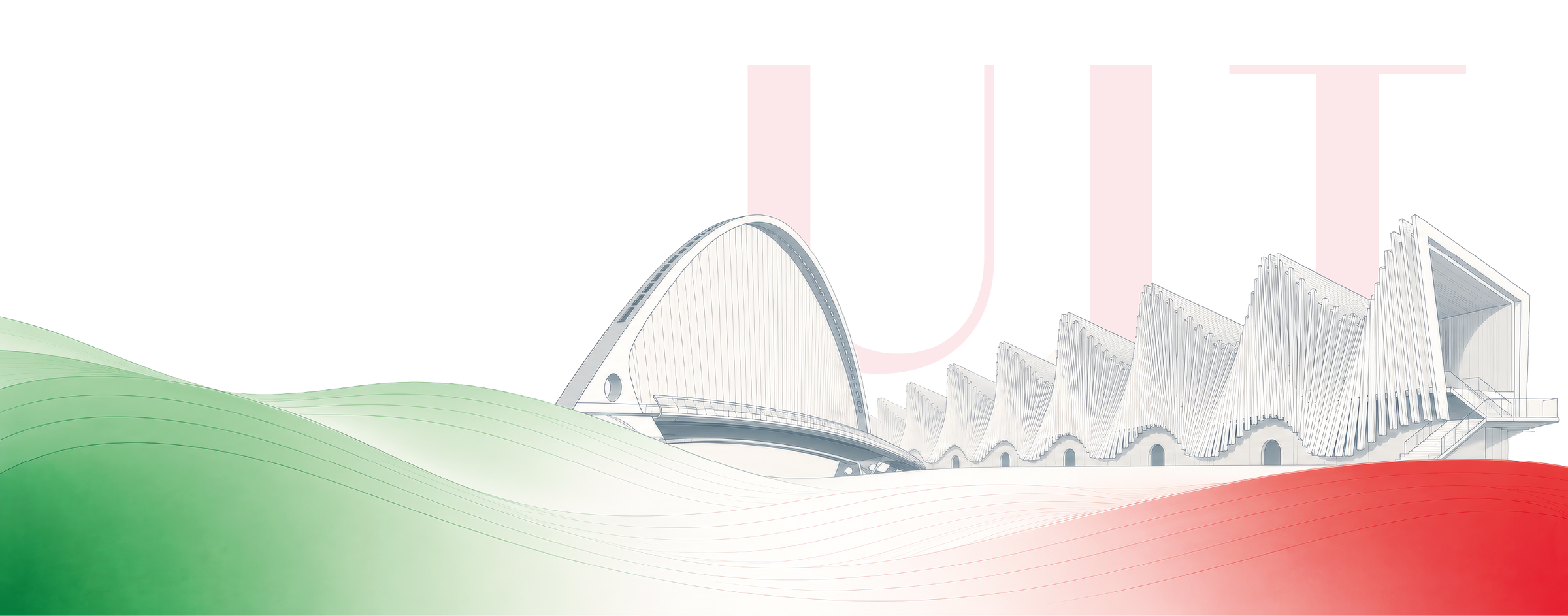 Illustrazione della stazione mediopadana di Reggio Emilia sulle onde tricolori